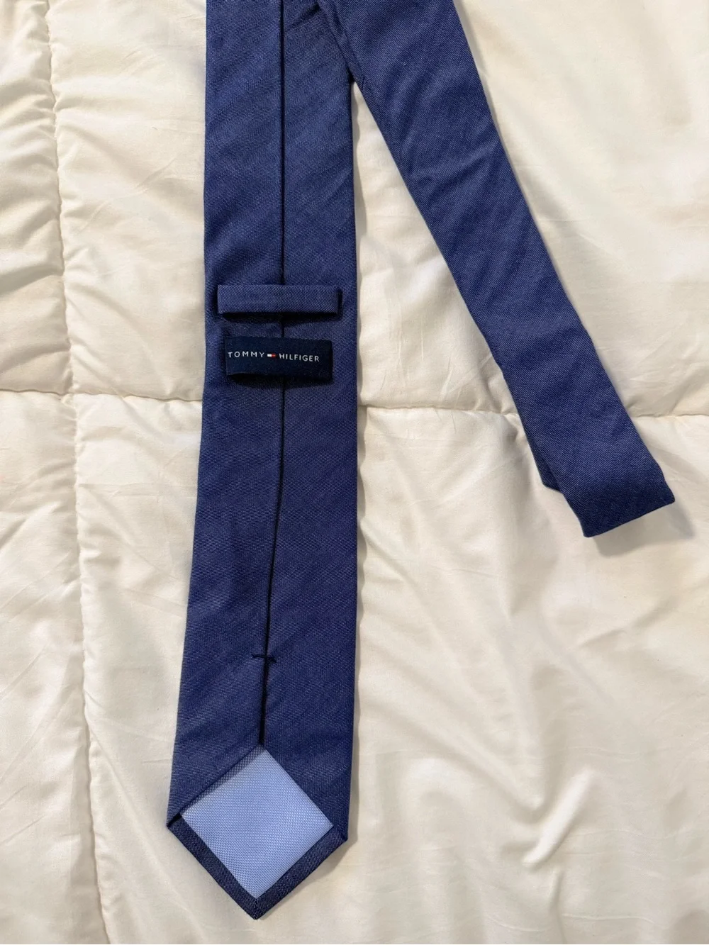 Tommy Hilfiger Men’s Necktie Classic Solid Navy Blue 100% Cotton Designer Tie